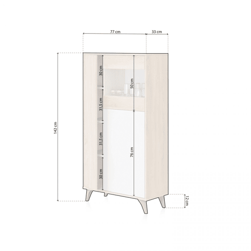 Vitrina Lira Artik White (Branco mate) - Carvalho canadiano 77 x 142 x 33 cm