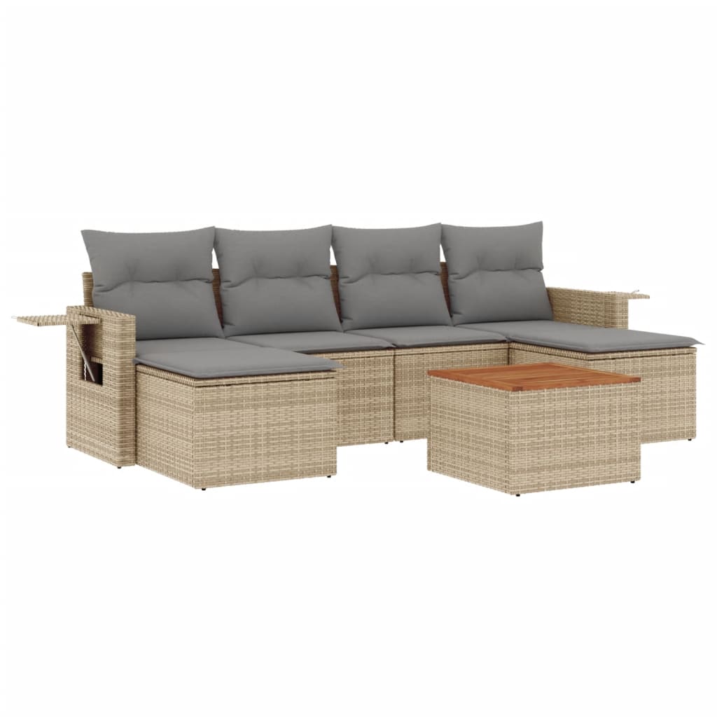 Vidaxl set sofás de jardín 7 piezas y cojines ratán sintético beige
