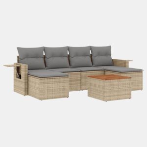 vidaXL 7 pcs conjunto de sofás p jardim com almofadões vime PE bege