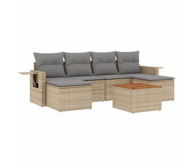 Vidaxl set sofás de jardín 7 piezas y cojines ratán sintético beige