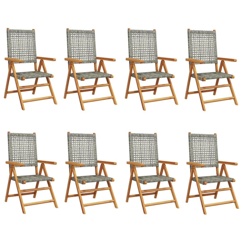 Vidaxl sillas de jardín reclinables 8 uds ratán pe madera maciza gris