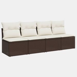 vidaXL Sofá de jardim com almofadões 4 lugares vime PE castanho