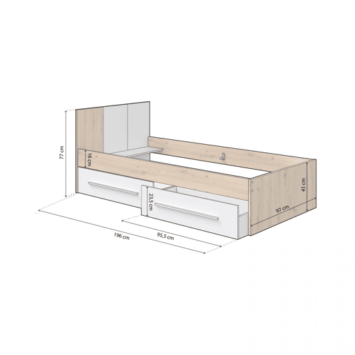 Cama Dess Artik Branco (Branco mate) - Carvalho Nodi 196 x 77 x 87 cm