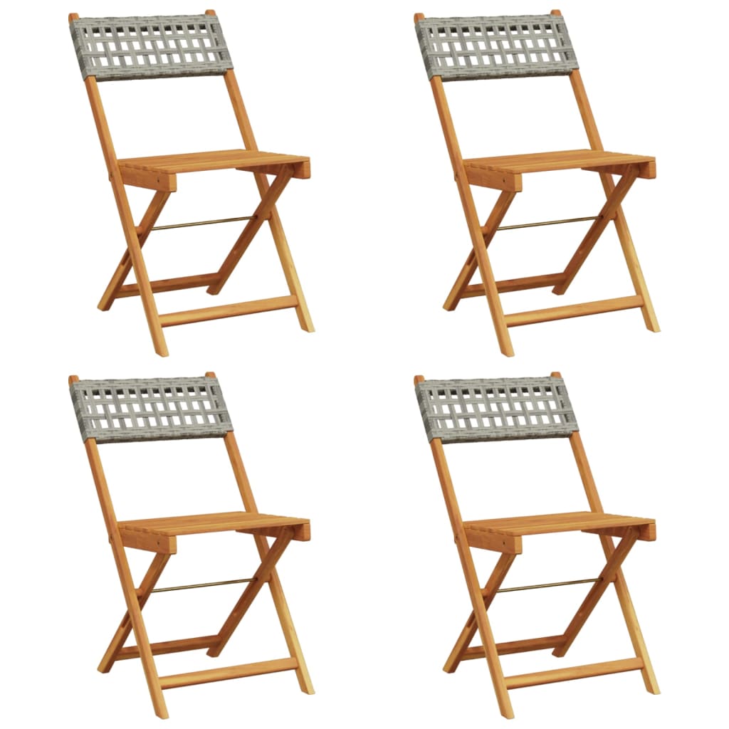 Vidaxl sillas de jardín plegables 6 uds madera maciza y ratán pe gris