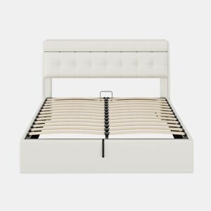 Cama de couro sintético 160x200 cm com mola de caixa - branco - Cabeceira com mola de caixa - Branco