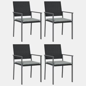 vidaXL Cadeiras jardim c almofadões 4 pcs 54x62,5x89 cm vime PE preto