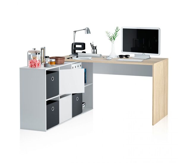 Mesa de escritorio multiposición en blanco mate y roble canadian 136x139 cm move blanco artik (blanco mate) - roble canadian 203 x 74 x 66 cm