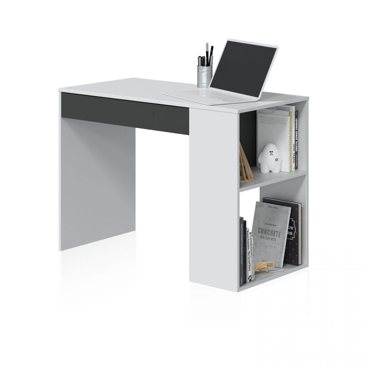 Mesa de escritorio con 1 cajón y estante lateral blanco artik y gris grafito 101x50 cm adam blanco artik (blanco mate) - gris grafito 101 x 73 x 50 c