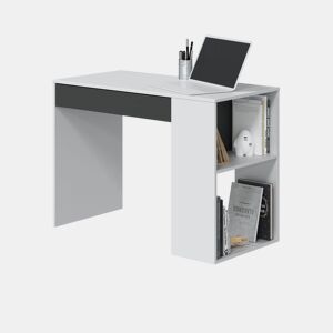 Secretária com 1 gaveta e prateleira lateral 101 x 50 cm Adam Artik Branco (Branco mate) - Cinzento antracite 101 x 73 x 50 cm