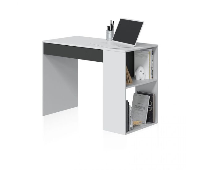 Mesa de escritorio con 1 cajón y estante lateral blanco artik y gris grafito 101x50 cm adam blanco artik (blanco mate) - gris grafito 101 x 73 x 50 c