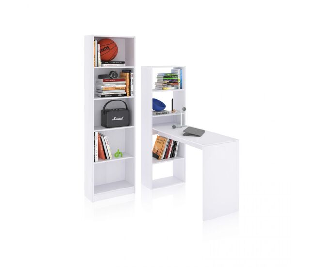 Pack de escritorio y estantería de 5 baldas en blanco artik cosmic plus blanco artik (blanco mate) 120 x 71 x 53 cm