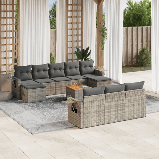 vidaXL 11 pcs conjunto sofás de jardim c almofadões vime PE cinzento