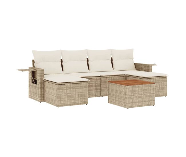 Vidaxl set sofás de jardín 7 piezas y cojines ratán sintético beige