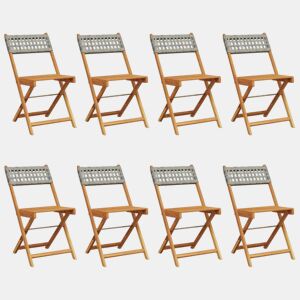 vidaXL Cadeiras de jardim dobráveis 8 pcs vime PEmadeira maciça cinza
