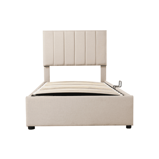 Cama estofada em linho com arrumação - 90x200 cm - Bege