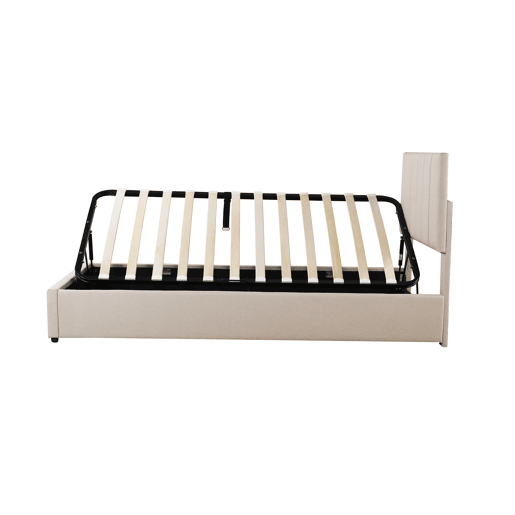 Cama estofada em linho com arrumação - 90x200 cm - Bege