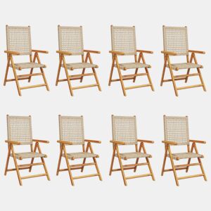 vidaXL Cadeiras jardim reclináveis 8 pcs vime PEmadeira maciça bege