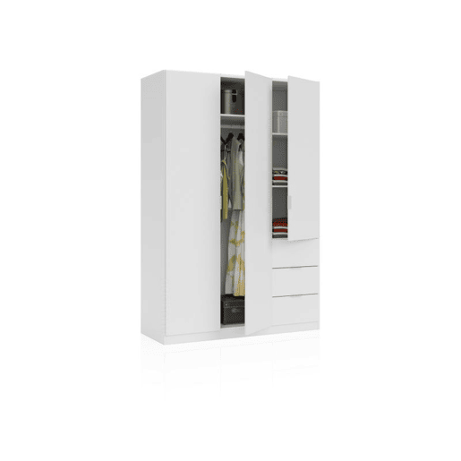 Roupeiro Macan 3 portas e 3 gavetas Branco 135 x 200 x 52 cm