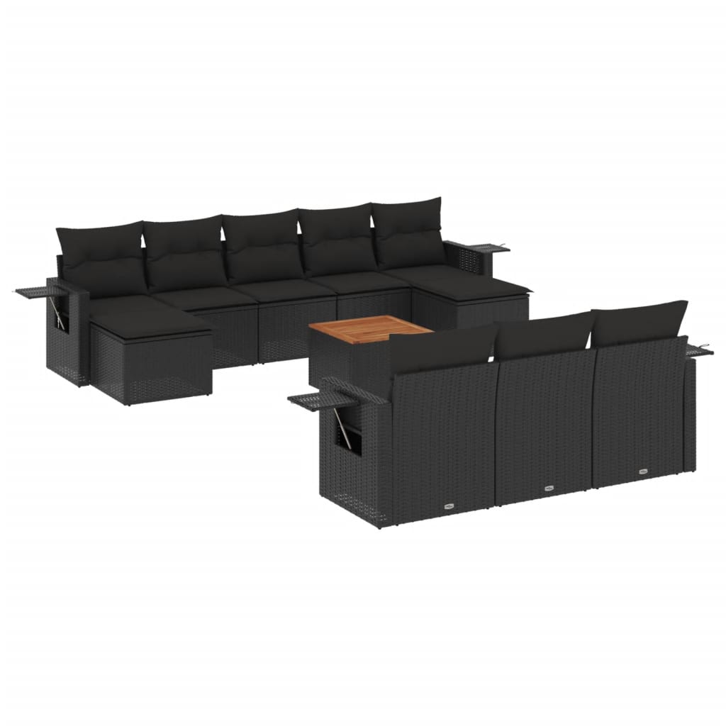 Vidaxl set de sofás de jardín 11 pzas y cojines ratán sintético negro
