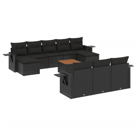 vidaXL 11 pcs conjunto sofás de jardim c almofadões vime PE preto