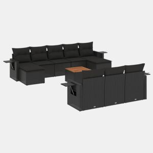 vidaXL 11 pcs conjunto sofás de jardim c almofadões vime PE preto