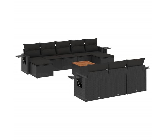 Vidaxl set de sofás de jardín 11 pzas y cojines ratán sintético negro