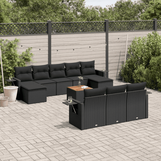 vidaXL 11 pcs conjunto sofás de jardim c almofadões vime PE preto