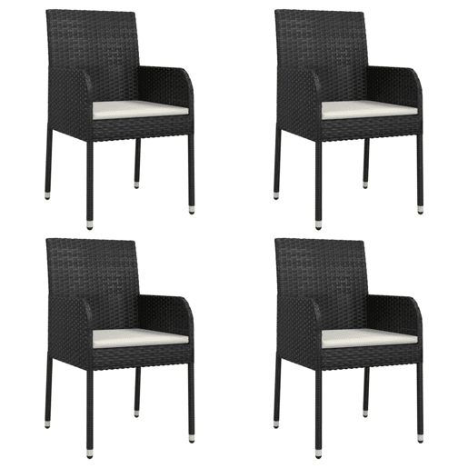 vidaXL Cadeiras de jardim com almofadões 4 pcs vime PE preto