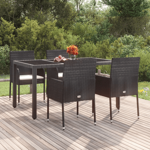vidaXL Cadeiras de jardim com almofadões 4 pcs vime PE preto