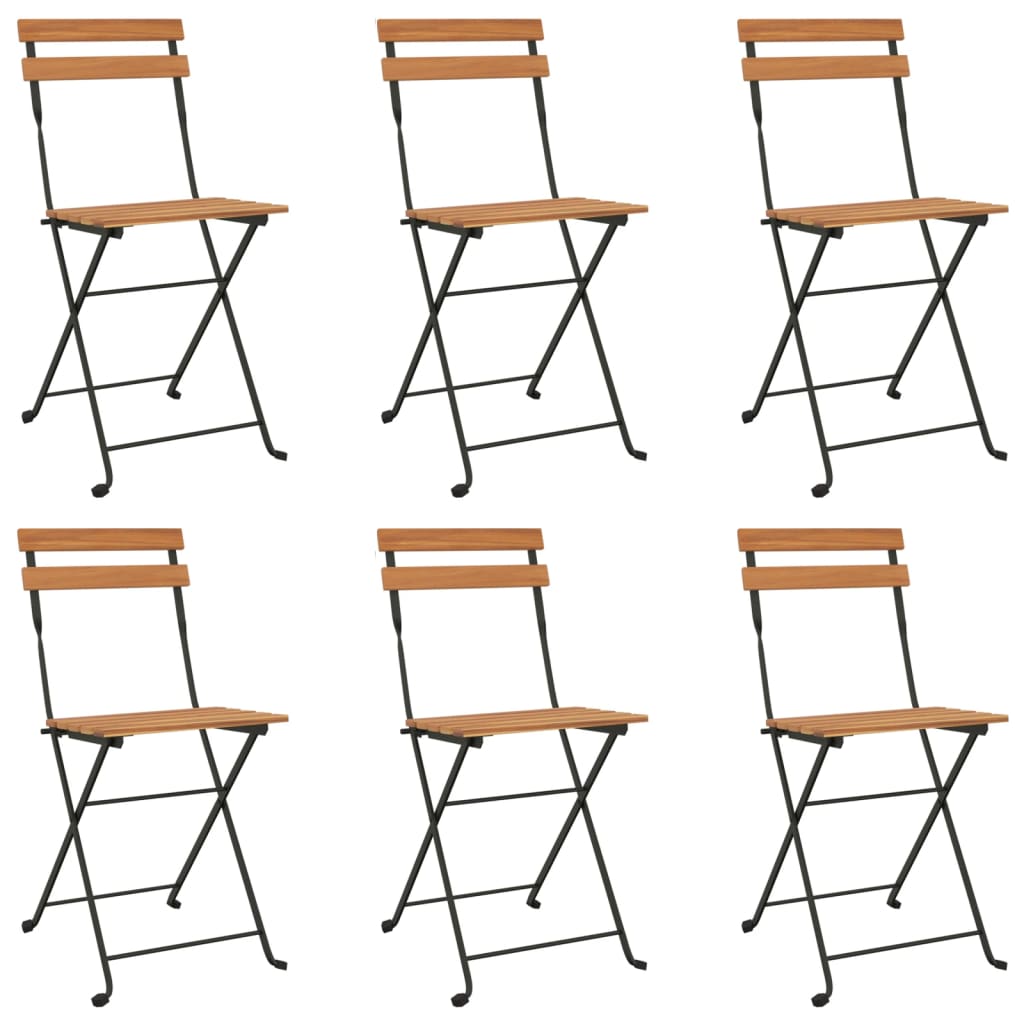 Vidaxl sillas cafetería plegables 6 uds acero y madera maciza de teca