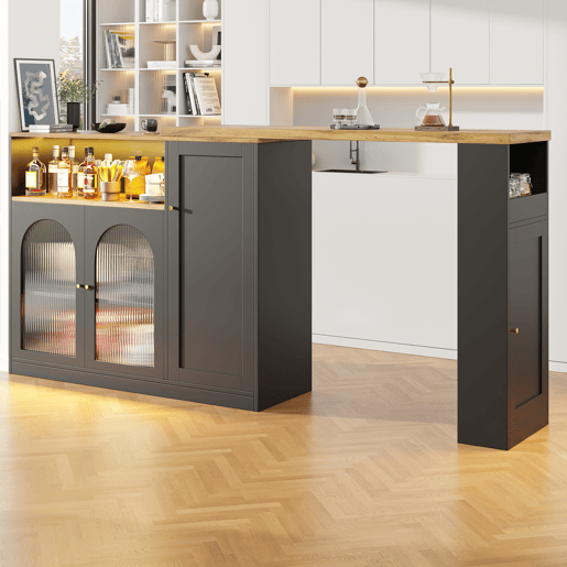 Buffet?Móvel de bar deslizante em MDF - Com LED e várias gamas - Preto