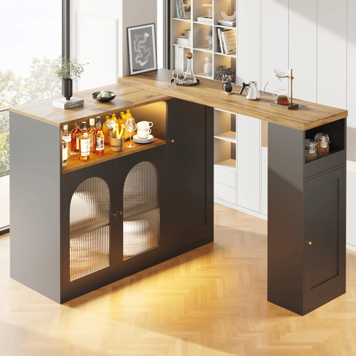 Buffet?Móvel de bar deslizante em MDF - Com LED e várias gamas - Preto