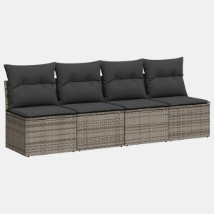 vidaXL Sofá de jardim 4 lugares com almofadões vime PE cinzento