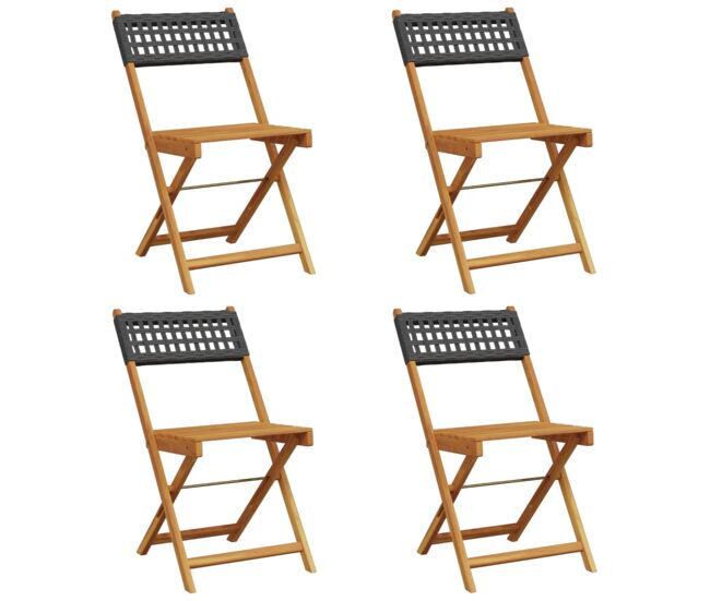 Vidaxl sillas de jardín plegables 4 uds madera maciza y ratán pe negro