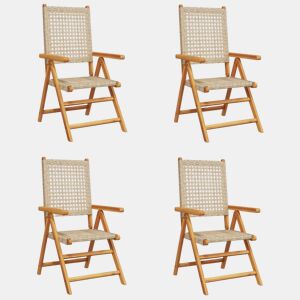 vidaXL Cadeiras jardim reclináveis 4 pcs vime PEmadeira maciça bege