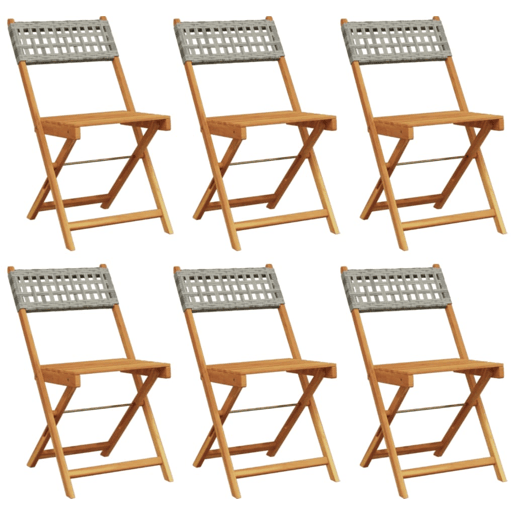 vidaXL Cadeiras de jardim dobráveis 6 pcs vime PEmadeira maciça cinza vidaXL Cadeiras de jardim dobráveis 6 pcs vime PEmadeira maciça cinza
