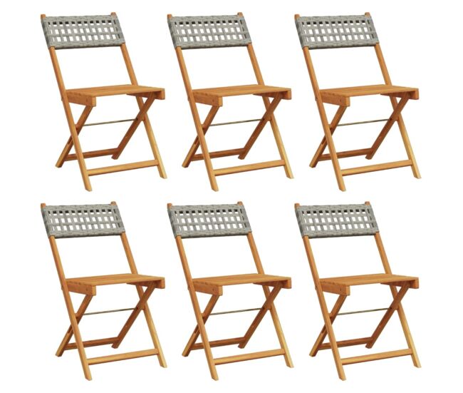 Vidaxl sillas de jardín plegables 6 uds madera maciza y ratán pe gris