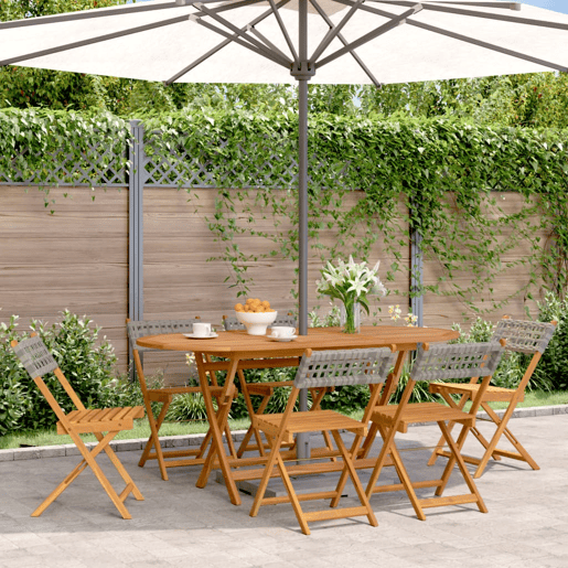 vidaXL Cadeiras de jardim dobráveis 6 pcs vime PEmadeira maciça cinza vidaXL Cadeiras de jardim dobráveis 6 pcs vime PEmadeira maciça cinza