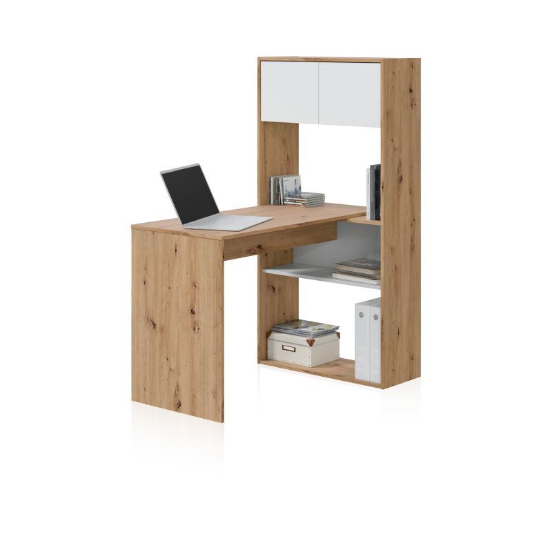 Mesa de escritorio con estantería dess blanco artik (blanco mate) - roble nodi 108 x 140 x 70 cm