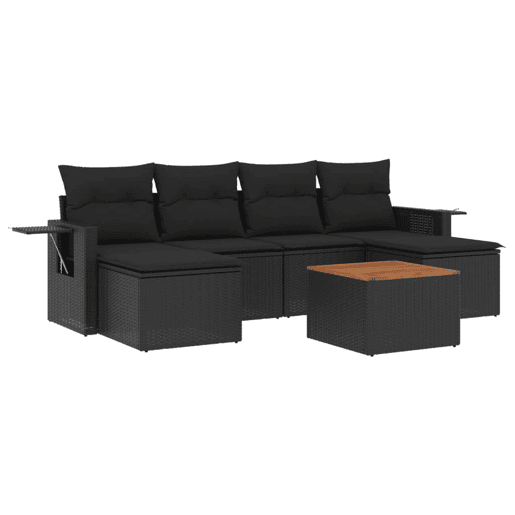 vidaXL 7 pcs conjunto de sofás p jardim c almofadões vime PE preto vidaXL 7 pcs conjunto de sofás p jardim c almofadões vime PE preto