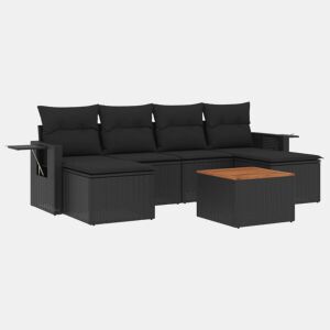 vidaXL 7 pcs conjunto de sofás p jardim c almofadões vime PE preto