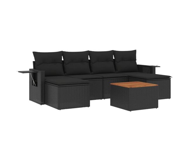Vidaxl set de comedor de jardín 7 pzas y cojines ratán sintético negro