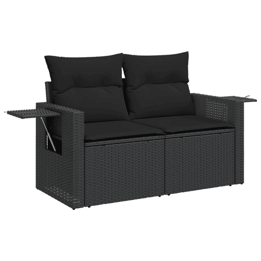 vidaXL 7 pcs conjunto de sofás p jardim c almofadões vime PE preto vidaXL 7 pcs conjunto de sofás p jardim c almofadões vime PE preto