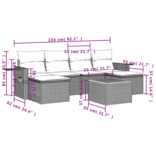vidaXL 7 pcs conjunto de sofás p jardim c almofadões vime PE preto vidaXL 7 pcs conjunto de sofás p jardim c almofadões vime PE preto