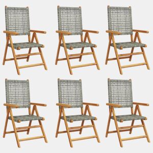 vidaXL Cadeiras jardim reclináveis 6 pcs vime PEmadeira maciça cinza
