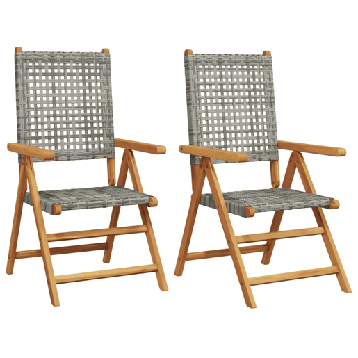 vidaXL Cadeiras de jardim 2 pcs madeira acácia maciça e vime PE cinza vidaXL Cadeiras de jardim 2 pcs madeira acácia maciça e vime PE cinza