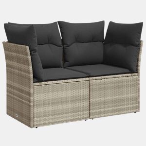 vidaXL Sofá jardim de 2 lugares com almofadões vime PE cinzento claro