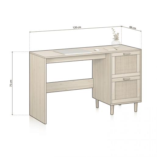 Mesa de estudo fabricada Pino - Rattan 120 x 75 x 48 cm