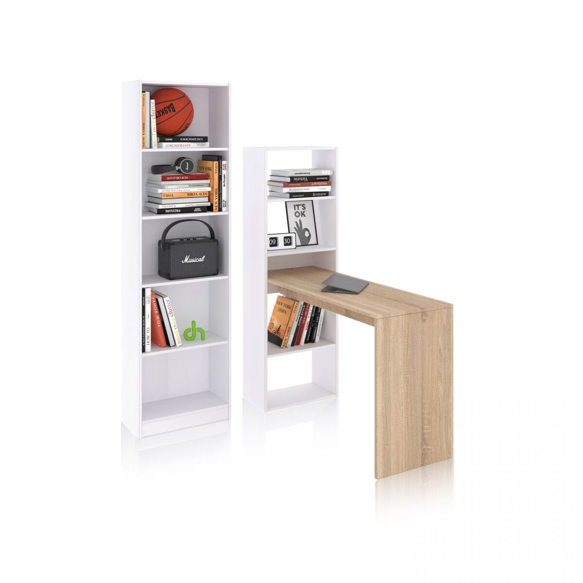 Pack escritorio y estantería cosmic plus blanco artik (blanco mate) - roble canadian 120 x 71 x 53 cm