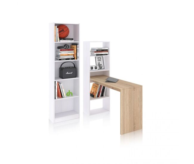 Pack de escritorio y estantería de 5 baldas en blanco artik y roble canadian cosmic plus blanco artik (blanco mate) - roble canadian 120 x 71 x 53 cm